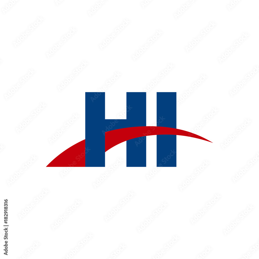 Initial letter HI, overlapping movement swoosh logo, red blue color
