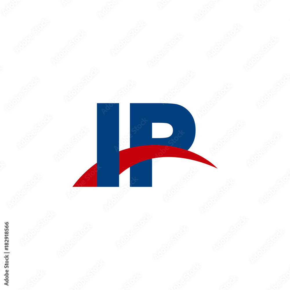 Initial letter IP, overlapping movement swoosh logo, red blue color Initial letter IP, overlapping movement swoosh logo, red blue color