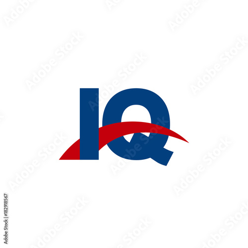 Initial letter IQ, overlapping movement swoosh logo, red blue color
