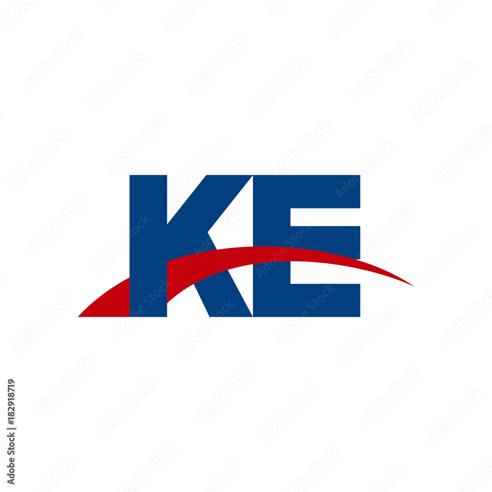 Initial letter KE, overlapping movement swoosh logo, red blue color Initial letter KE, overlapping movement swoosh logo, red blue color