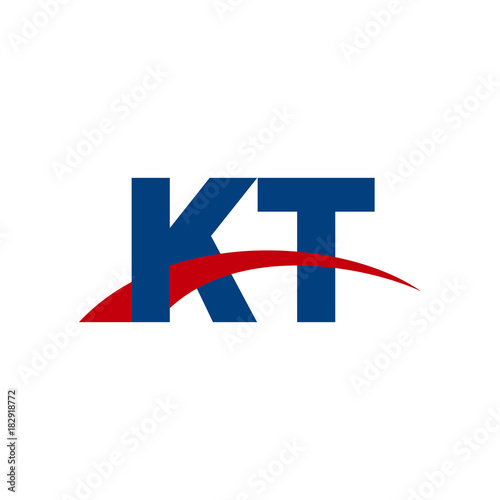 Initial letter KT, overlapping movement swoosh logo, red blue color