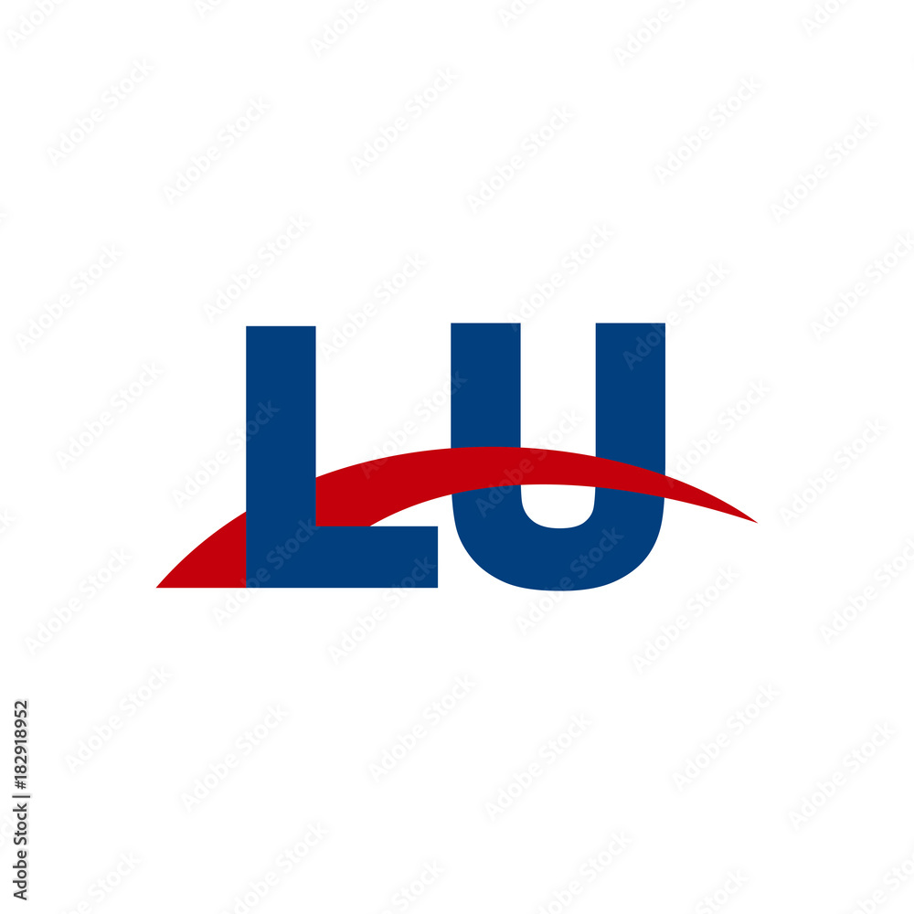 Initial letter LU, overlapping movement swoosh logo, red blue color Initial letter LU, overlapping movement swoosh logo, red blue color