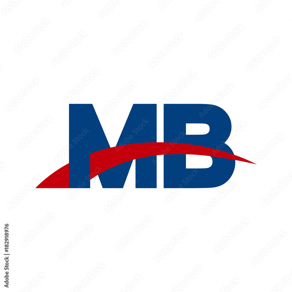 Initial letter MB, overlapping movement swoosh logo, red blue color Initial letter MB, overlapping movement swoosh logo, red blue color