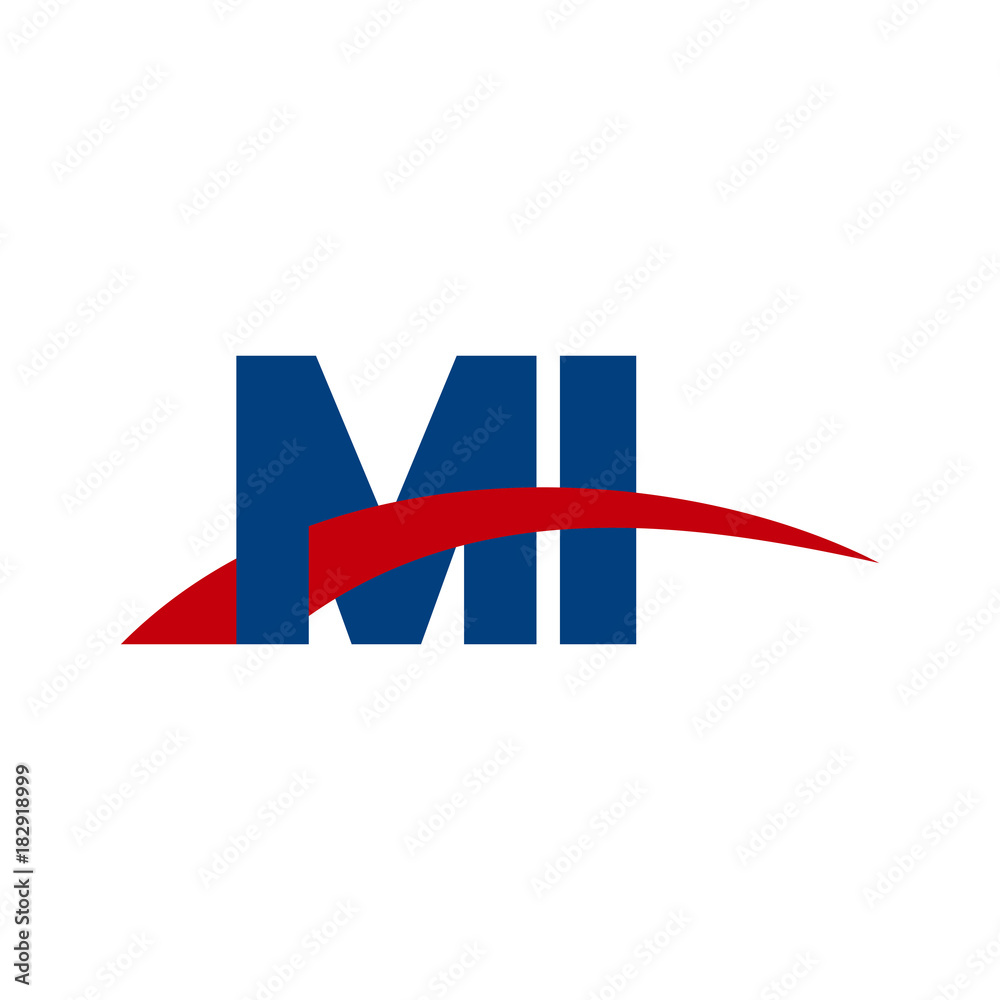 Initial letter MI, overlapping movement swoosh logo, red blue color Initial letter MI, overlapping movement swoosh logo, red blue color