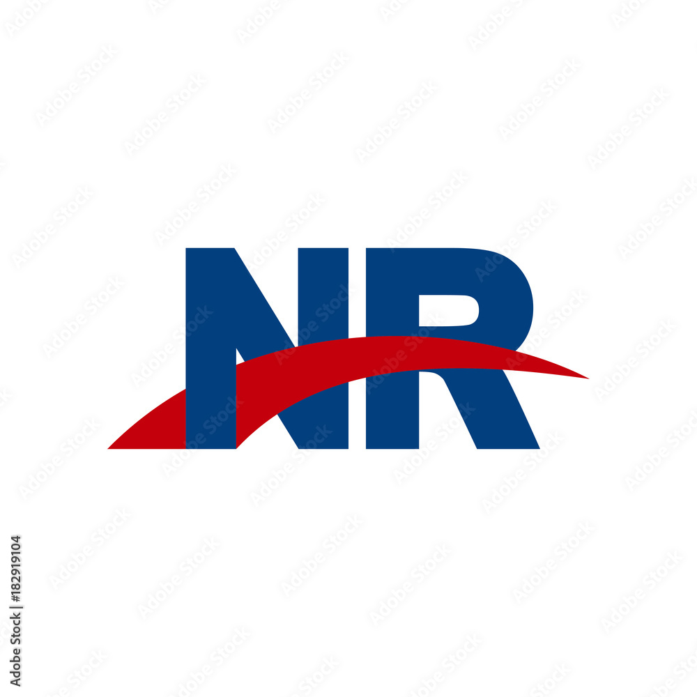 Initial letter NR, overlapping movement swoosh logo, red blue color Initial letter NR, overlapping movement swoosh logo, red blue color