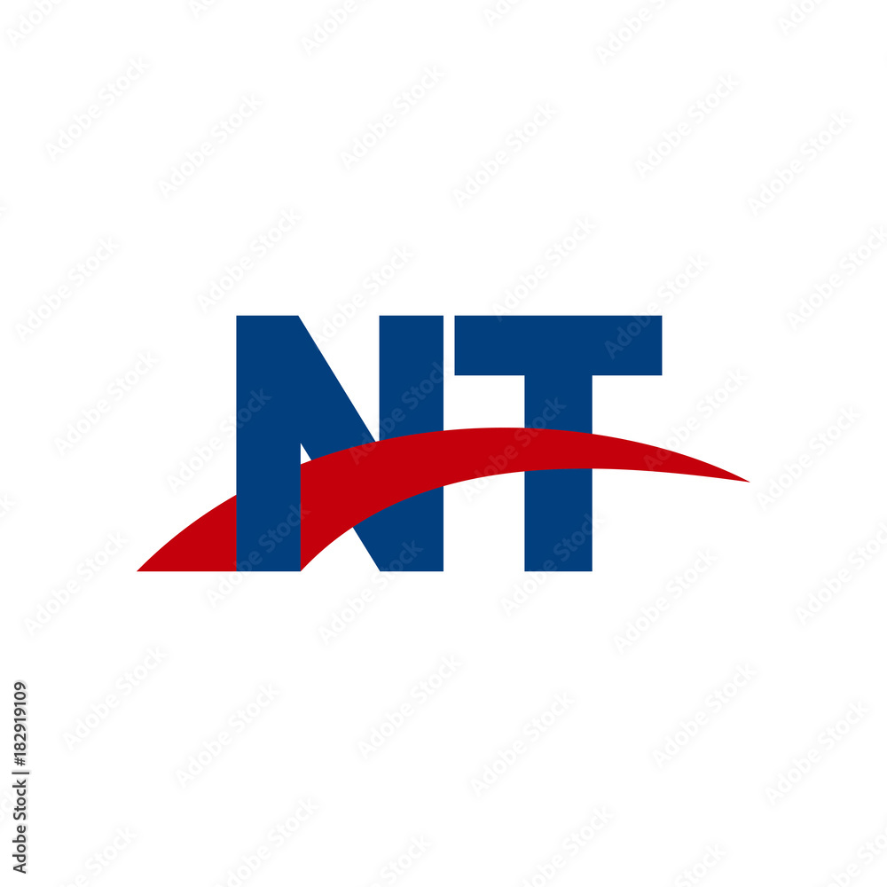 Initial letter NT, overlapping movement swoosh logo, red blue color Initial letter NT, overlapping movement swoosh logo, red blue color