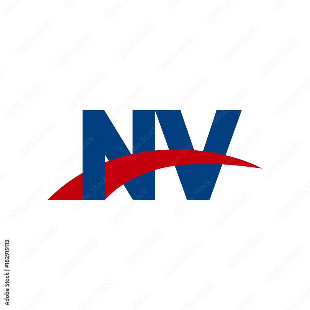 Initial letter NV, overlapping movement swoosh logo, red blue color