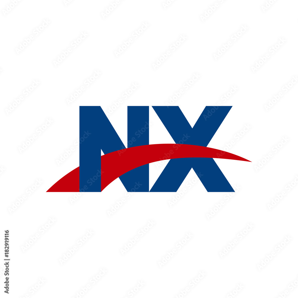 Initial letter NX, overlapping movement swoosh logo, red blue color Initial letter NX, overlapping movement swoosh logo, red blue color