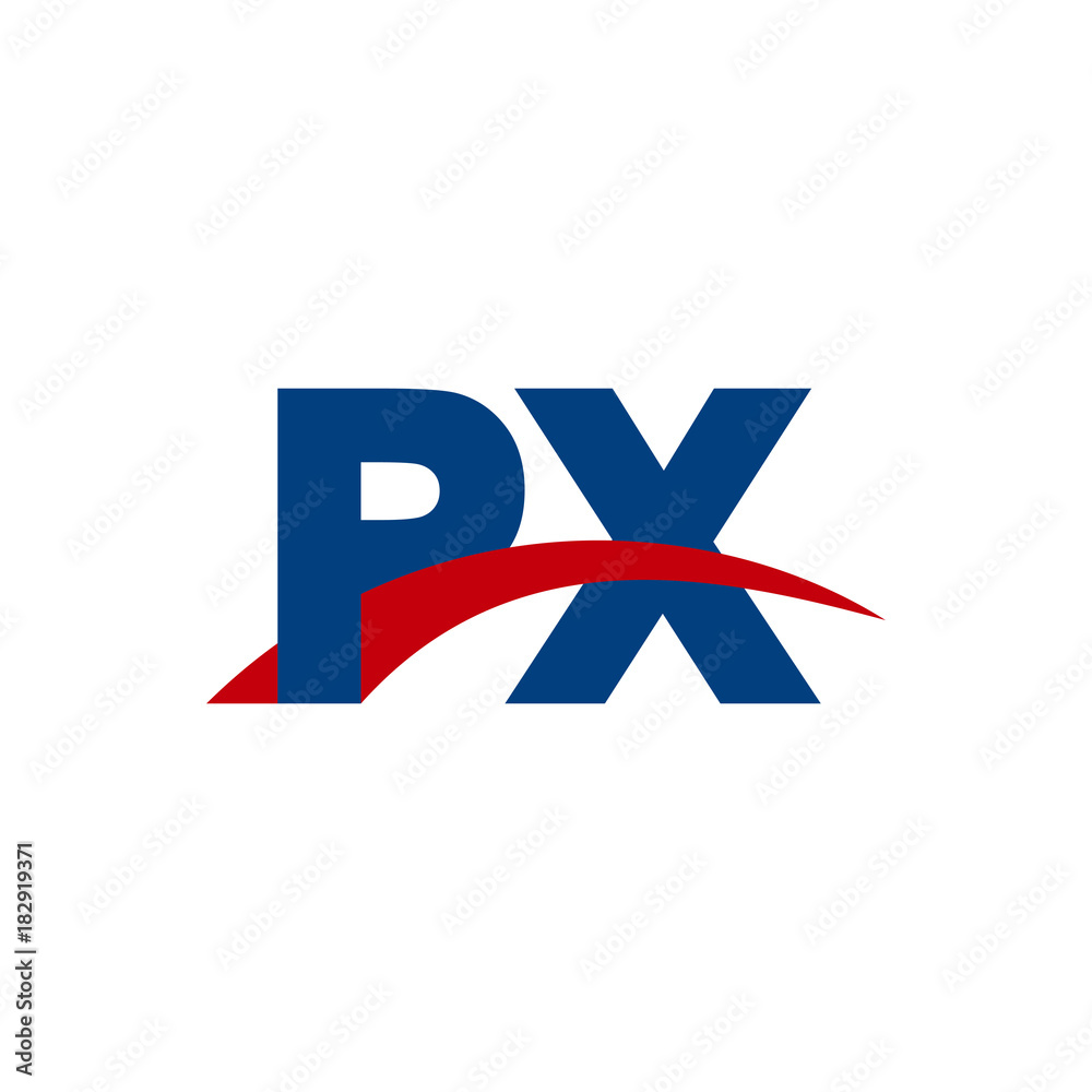 Initial letter PX, overlapping movement swoosh logo, red blue color