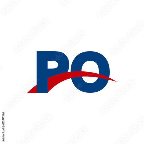 Initial letter PO, overlapping movement swoosh logo, red blue color
