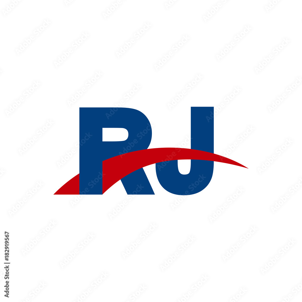 Initial letter RJ, overlapping movement swoosh logo, red blue color Initial letter RJ, overlapping movement swoosh logo, red blue color