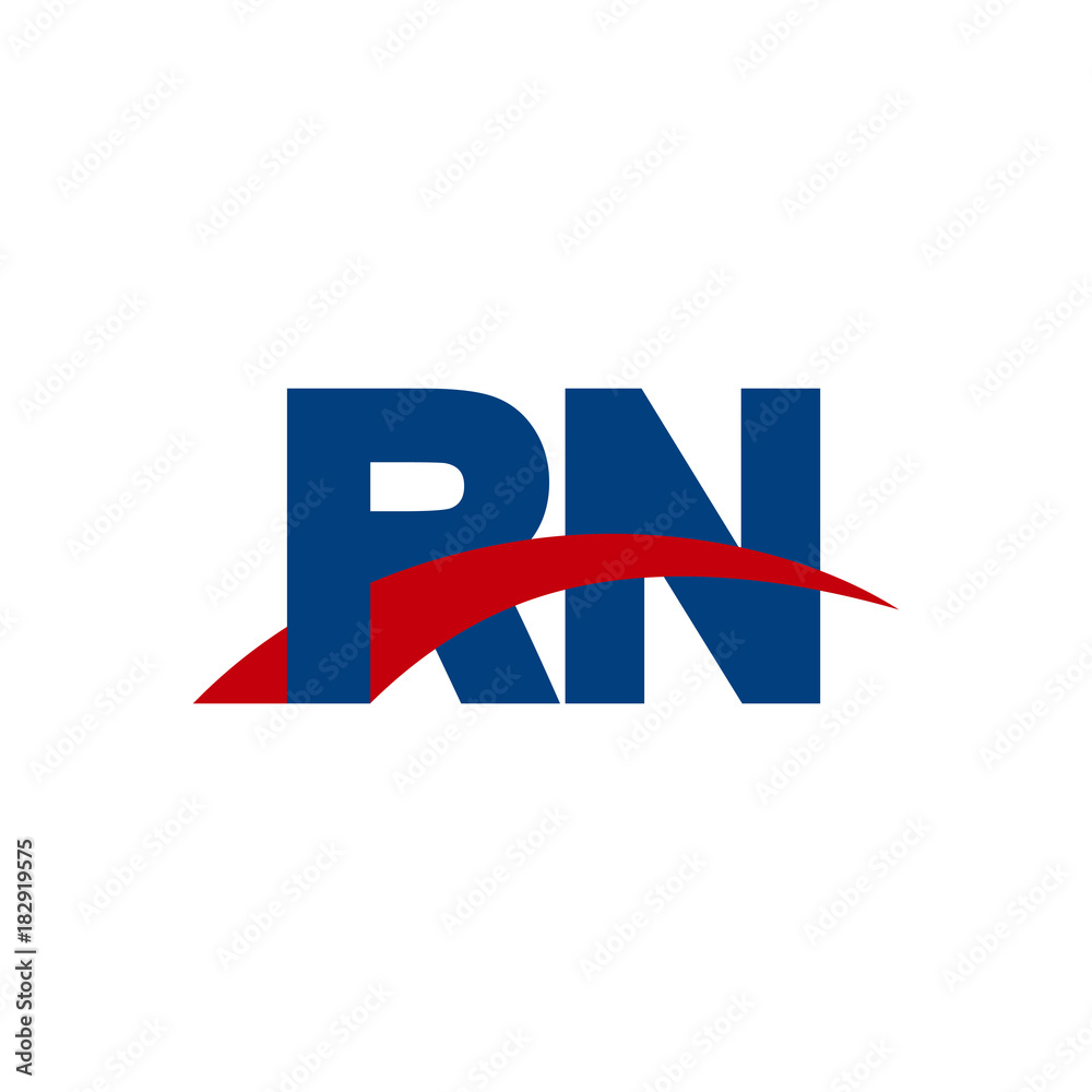 Initial letter RN, overlapping movement swoosh logo, red blue color Initial letter RN, overlapping movement swoosh logo, red blue color