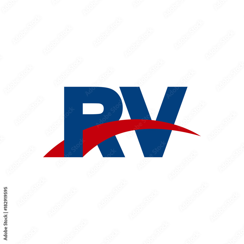 Initial letter RV, overlapping movement swoosh logo, red blue color Initial letter RV, overlapping movement swoosh logo, red blue color