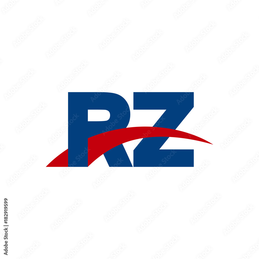 Initial letter RZ, overlapping movement swoosh logo, red blue color Initial letter RZ, overlapping movement swoosh logo, red blue color