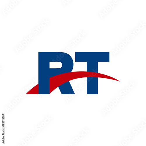 Initial letter RT, overlapping movement swoosh logo, red blue color