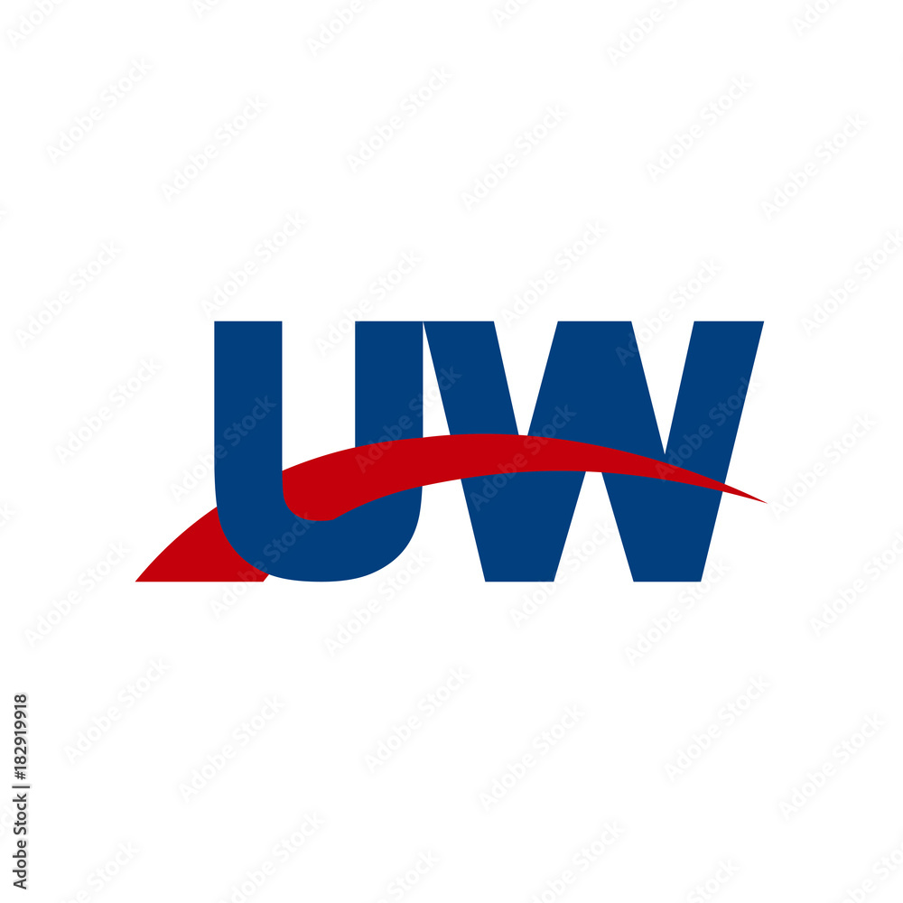 Obraz premium Initial letter UW, overlapping movement swoosh logo, red blue color