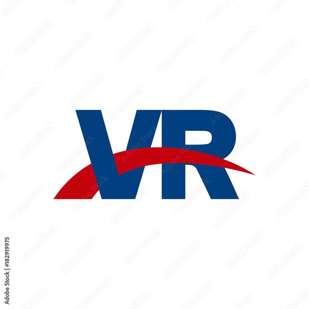 Initial letter VR, overlapping movement swoosh logo, red blue color Initial letter VR, overlapping movement swoosh logo, red blue color