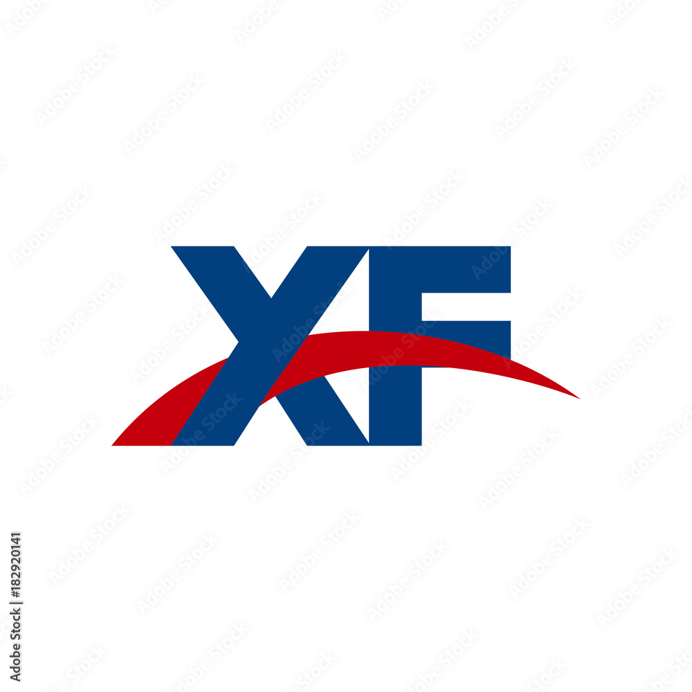 Initial letter XF, overlapping movement swoosh logo, red blue color