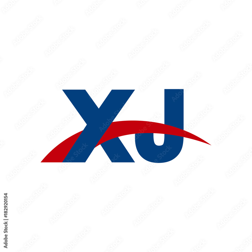 Initial letter XJ, overlapping movement swoosh logo, red blue color Initial letter XJ, overlapping movement swoosh logo, red blue color