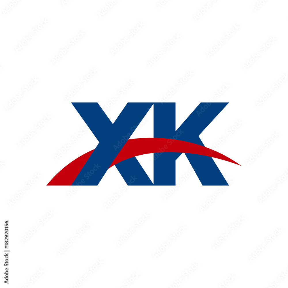 Initial letter XK, overlapping movement swoosh logo, red blue color Initial letter XK, overlapping movement swoosh logo, red blue color