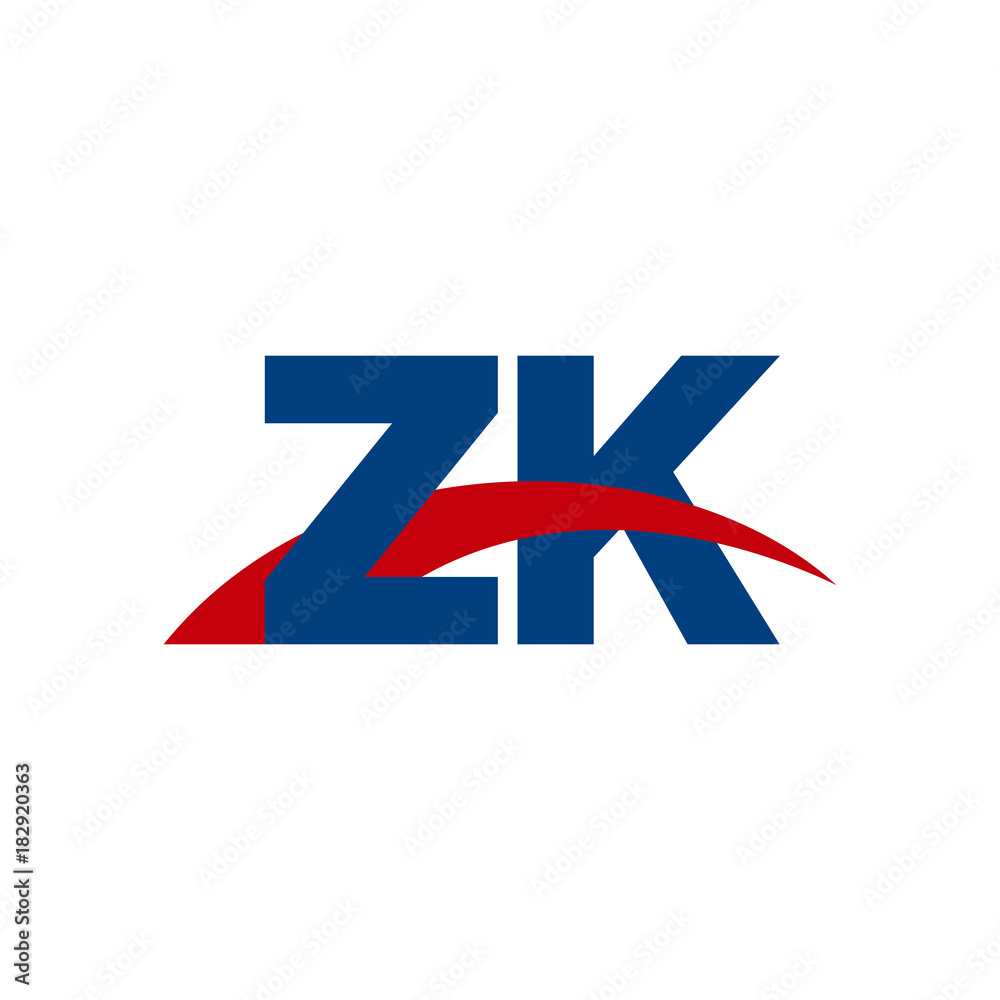Initial letter ZK, overlapping movement swoosh logo, red blue color
