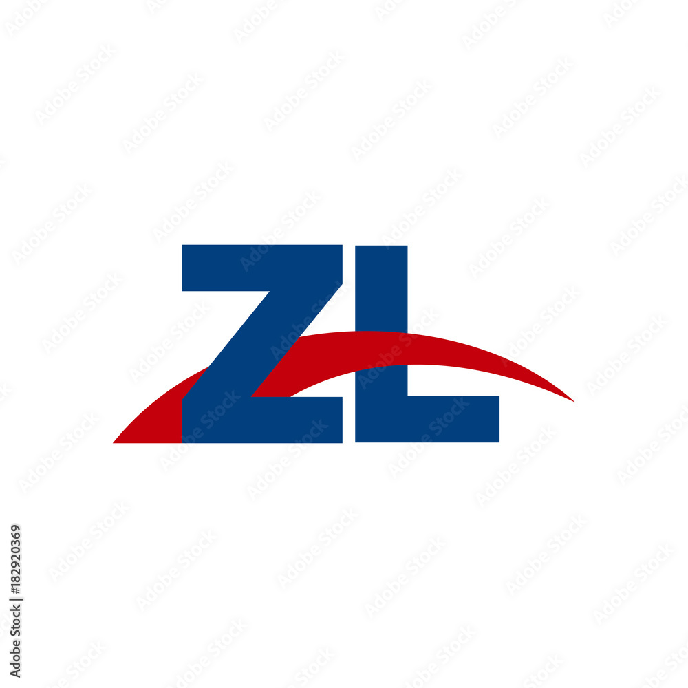 Initial letter ZL, overlapping movement swoosh logo, red blue color Initial letter ZL, overlapping movement swoosh logo, red blue color