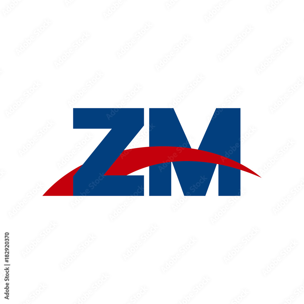 Initial letter ZM, overlapping movement swoosh logo, red blue color Initial letter ZM, overlapping movement swoosh logo, red blue color