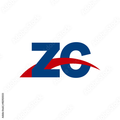 Initial letter ZC  overlapping movement swoosh logo  red blue color