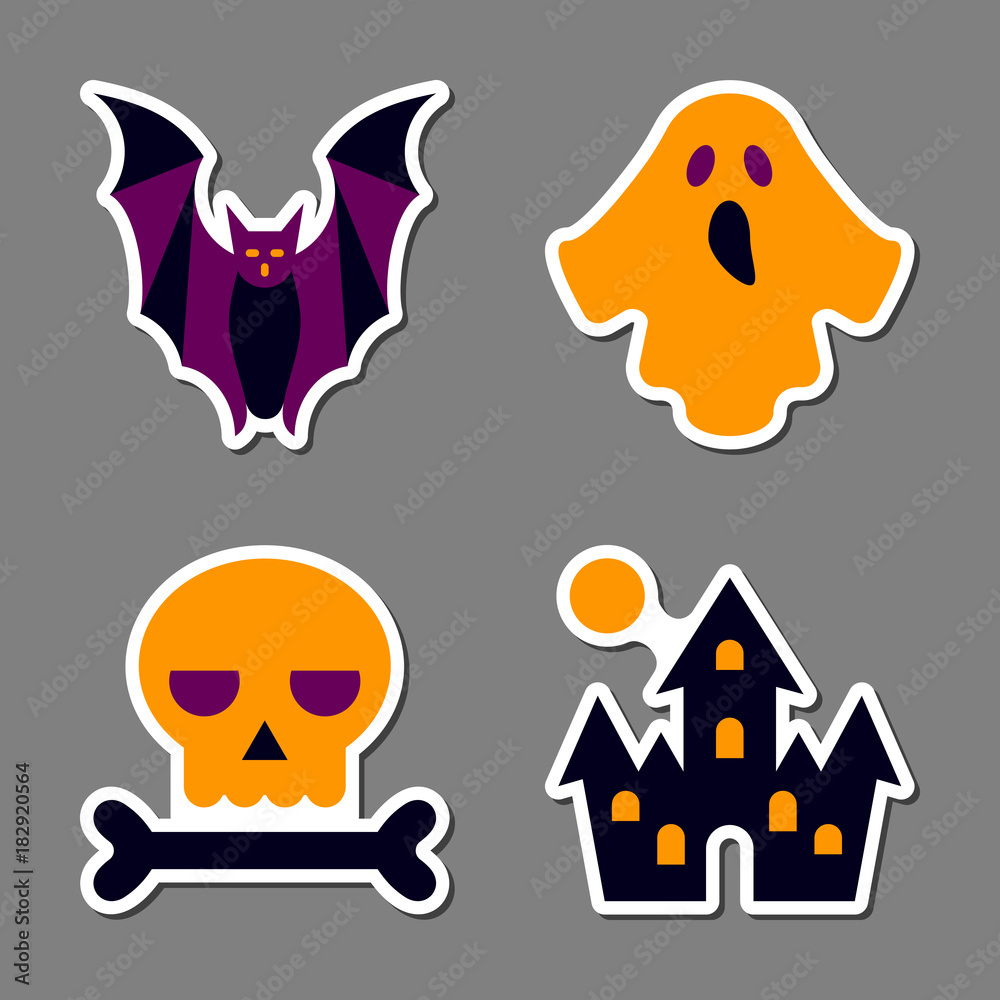Halloween icon sticker set patchwork design