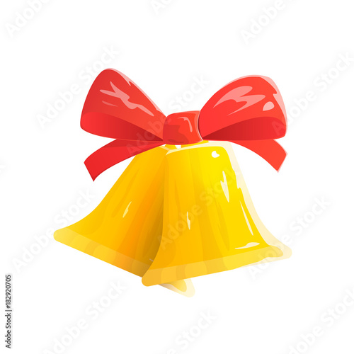 Jingle Bells with Red Bow Isolated on White Background. Christmas Gold Bells. Cartoon Vector illustration.