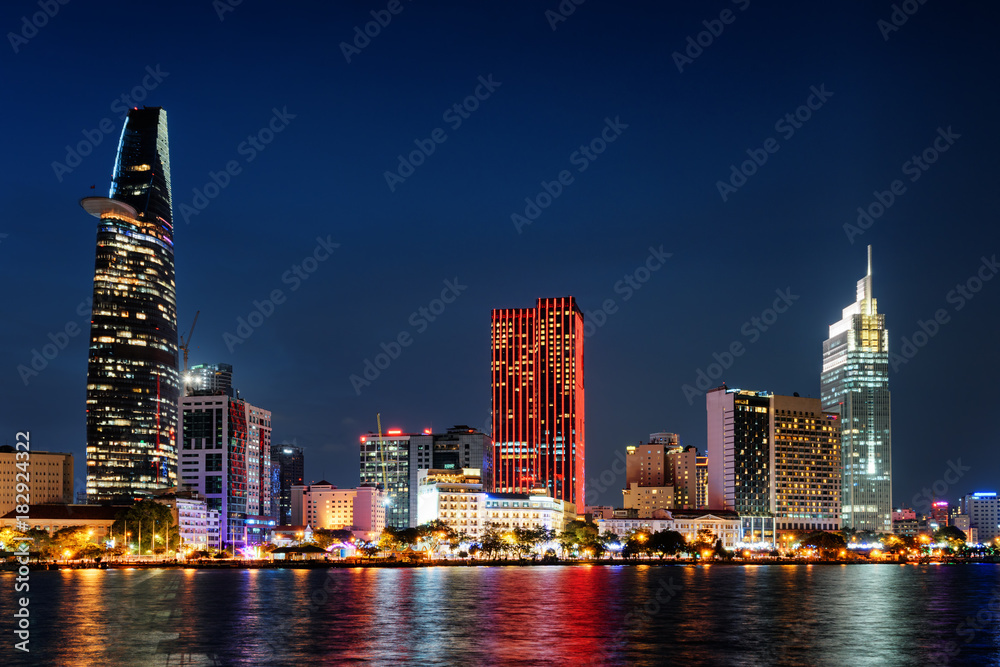 Obraz premium Ho Chi Minh City skyline at night. Colorful cityscape