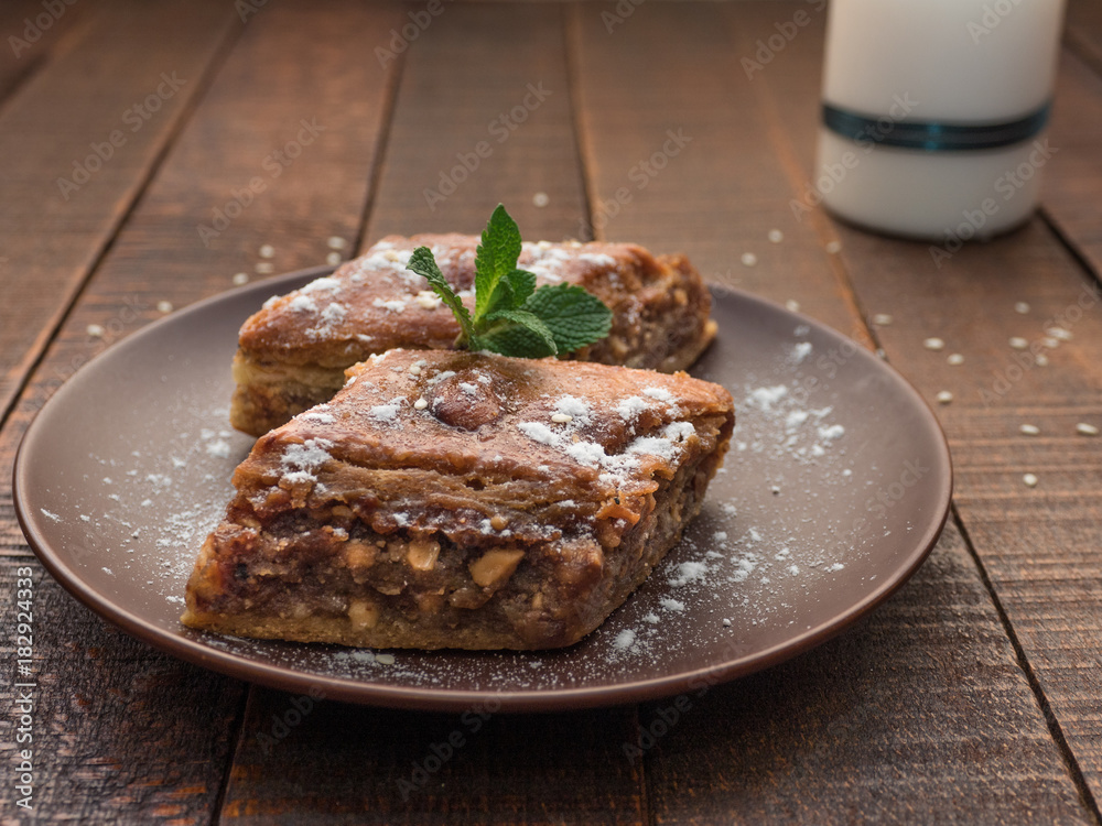 Baklava from natural ingredients. It's a very tasty dessert. Baklava from natural ingredients. It's a very tasty dessert.