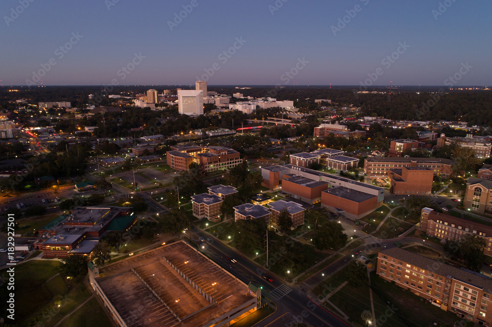 Aerial Downtown Tallahassee at dusk