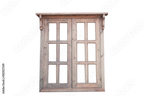 A rustic wooden window is a white background