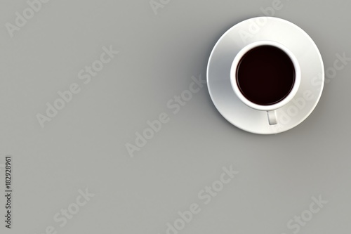 Morning coffee concept on gray background, Top view with copyspace for your text, 3D rendering