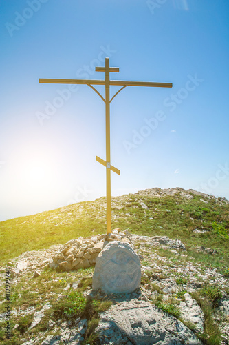 Cross on the top of the mountain beautiful landscape
