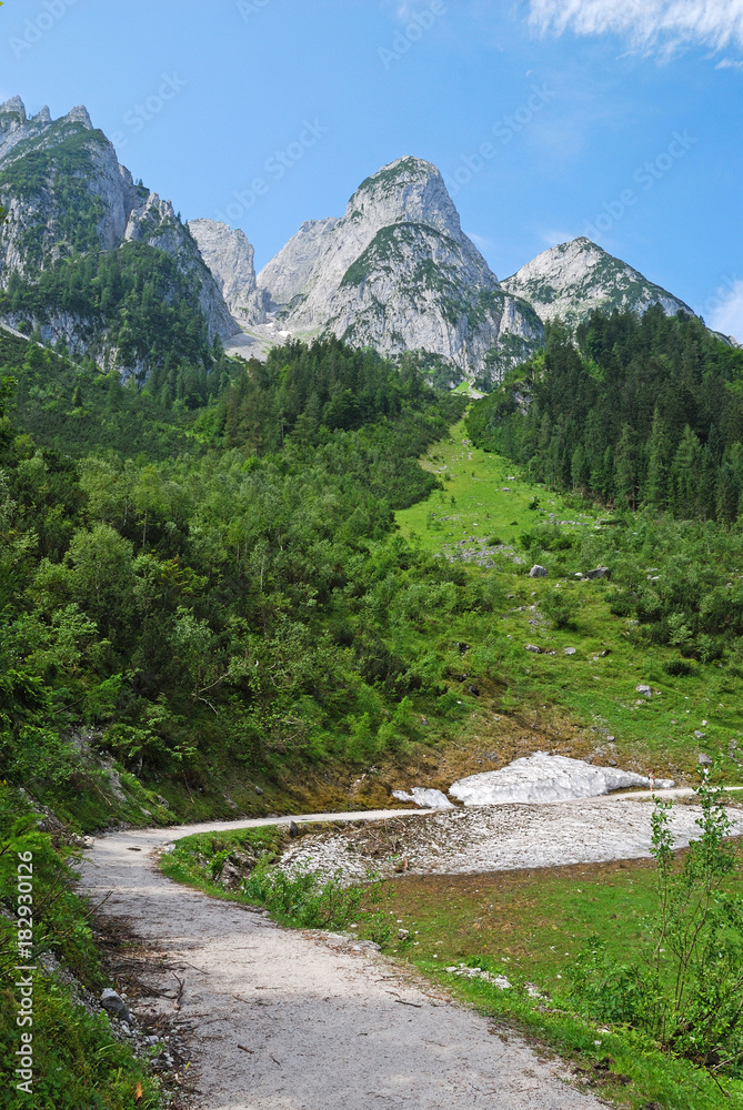 Mountains and road in Gosau, Austria