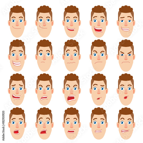 Cartoon Builder Character. Different facial expressions. Emotional set for rigging and animation. Vector illustration in a flat style.