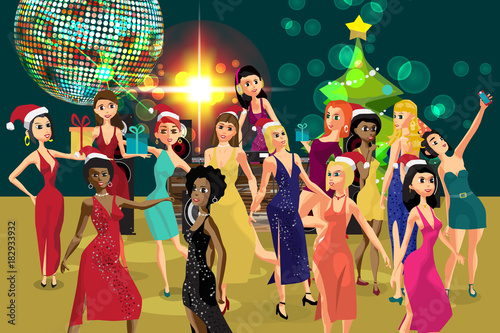 Vector Christmas New Year party invitation disco style. Club, dj