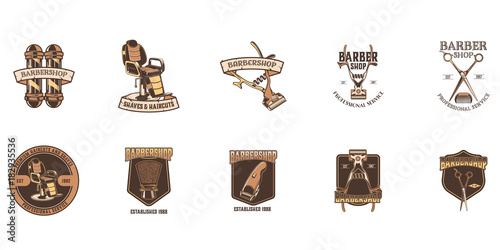 Barber shop vector logo set photo