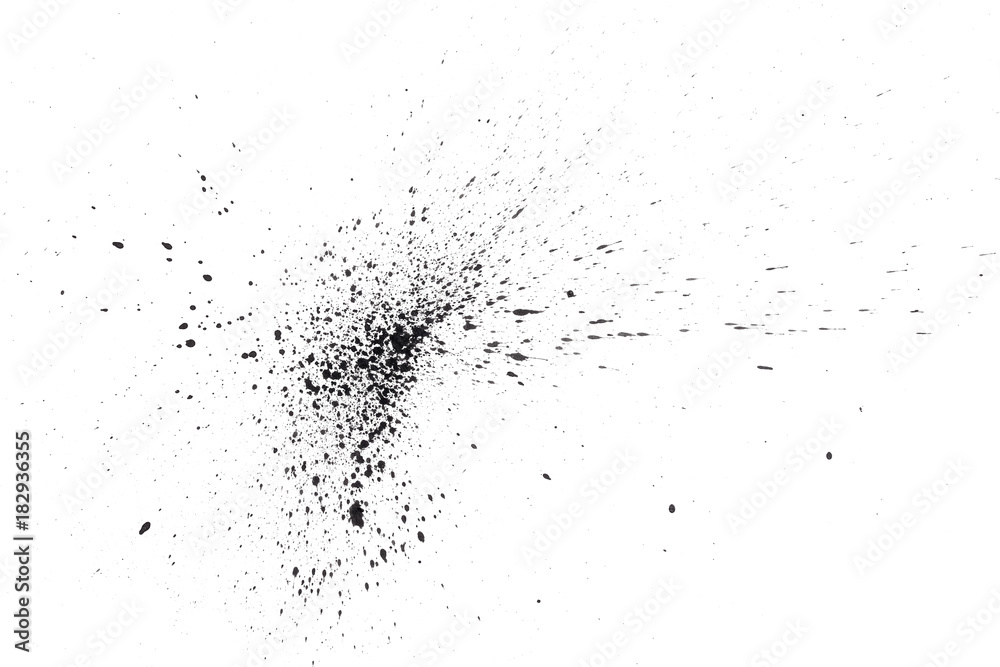 abstract black splashes on white watercolor paper. monochrome image.