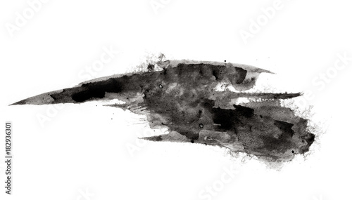 abstract black splashes on white watercolor paper. monochrome image.