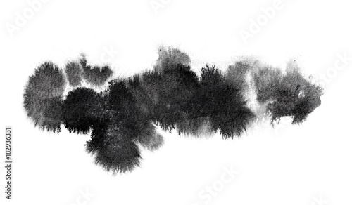 abstract black splashes on white watercolor paper. monochrome image.