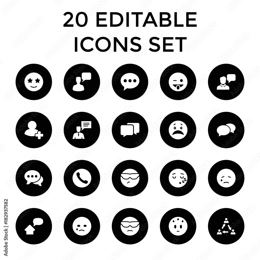 Chat icons. set of 20 editable filled chat icons Chat icons. set of 20 editable filled chat icons