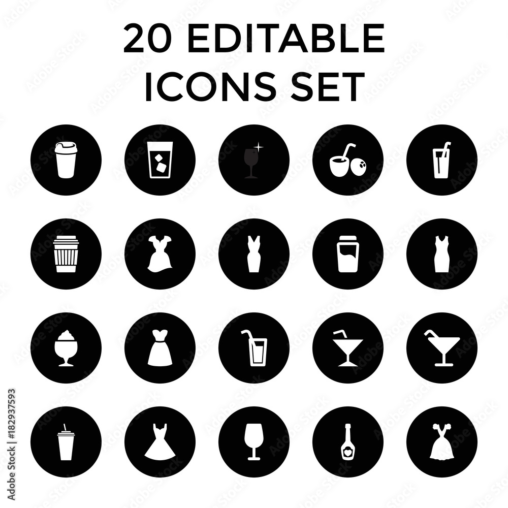 Cocktail icons. set of 20 editable filled cocktail icons Cocktail icons. set of 20 editable filled cocktail icons