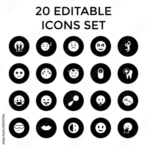 Smile icons. set of 20 editable filled smile icons