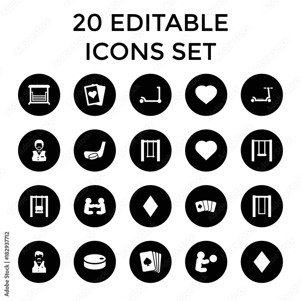 Playing icons. set of 20 editable filled playing icons Playing icons. set of 20 editable filled playing icons