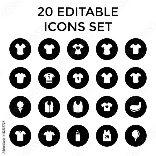 Tee icons. set of 20 editable filled tee icons