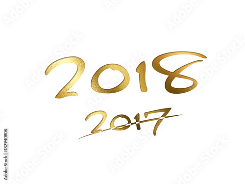 Golden glitter isolated hand writing word year 2018