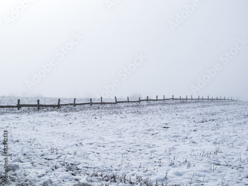 pasture covered with a layer of white snow